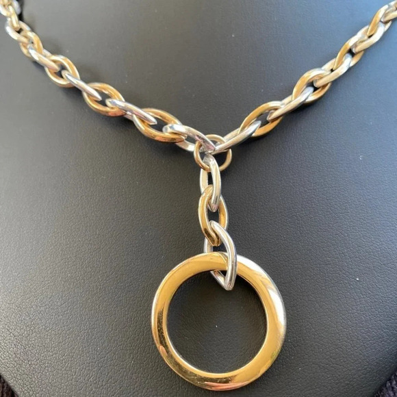 Two Tone Gold and Silver Brutalist Geometric Necklace - Picture 3 of 11